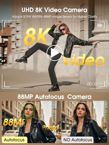8K Digital Camera, 88MP, WiFi, Touch Screen, 16X Zoom, Autofocus, Anti-Shake, Dual Camera, 2 Batteries, 64GB Card, Flash, Lens Hood A4405