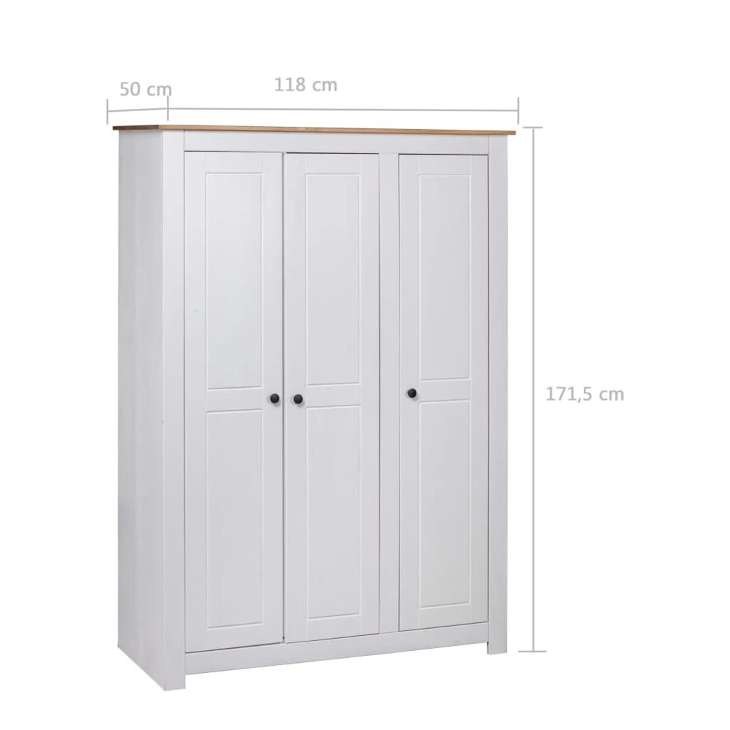 White 3-Door Pine Wardrobe I8149
