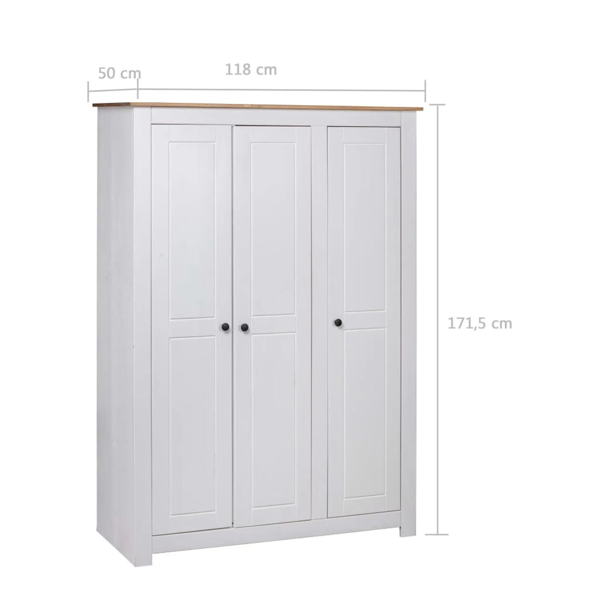 White 3-Door Pine Wardrobe I8149