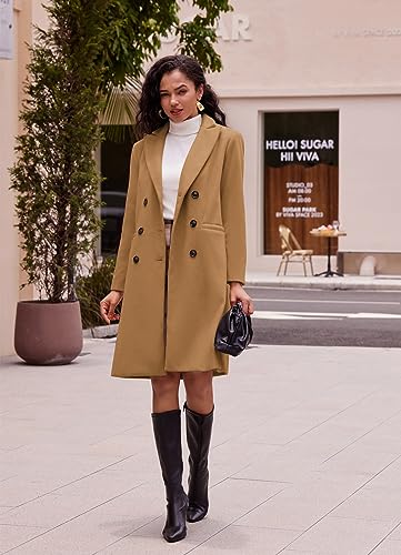 Faux Wool Notch Lapel Double-Breasted Long Peacoat with Slit Pockets W69926