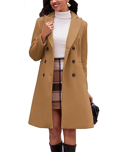 Faux Wool Notch Lapel Double-Breasted Long Peacoat with Slit Pockets W69926