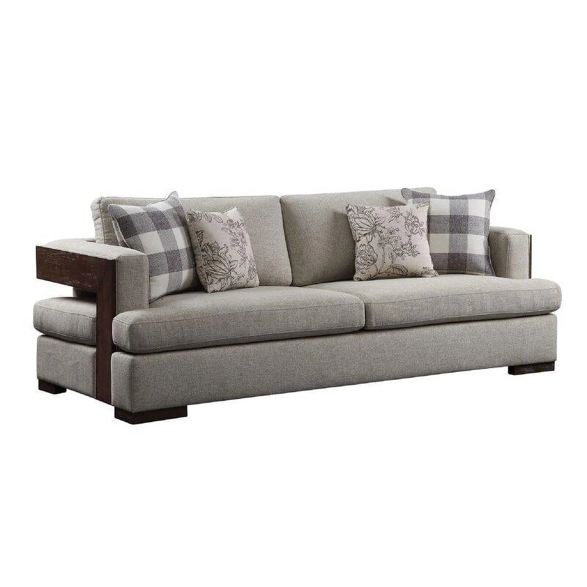 Beige Fabric & Walnut Sofa Loveseat Chair 3pcs P814023