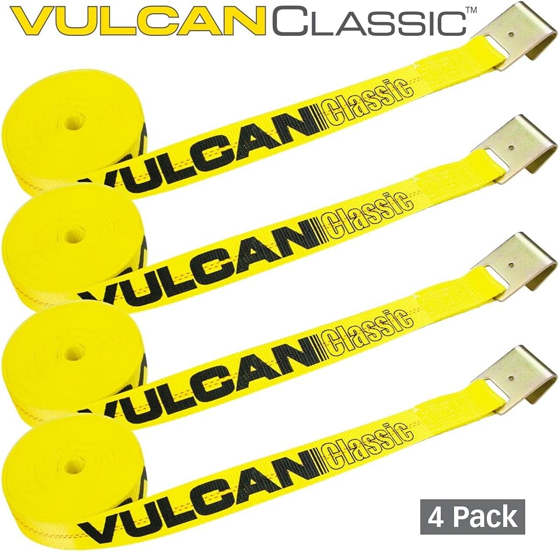 Classic Yellow 2 Inch x 30 Foot Winch Strap with Flat Hook, 4 Pack H800782