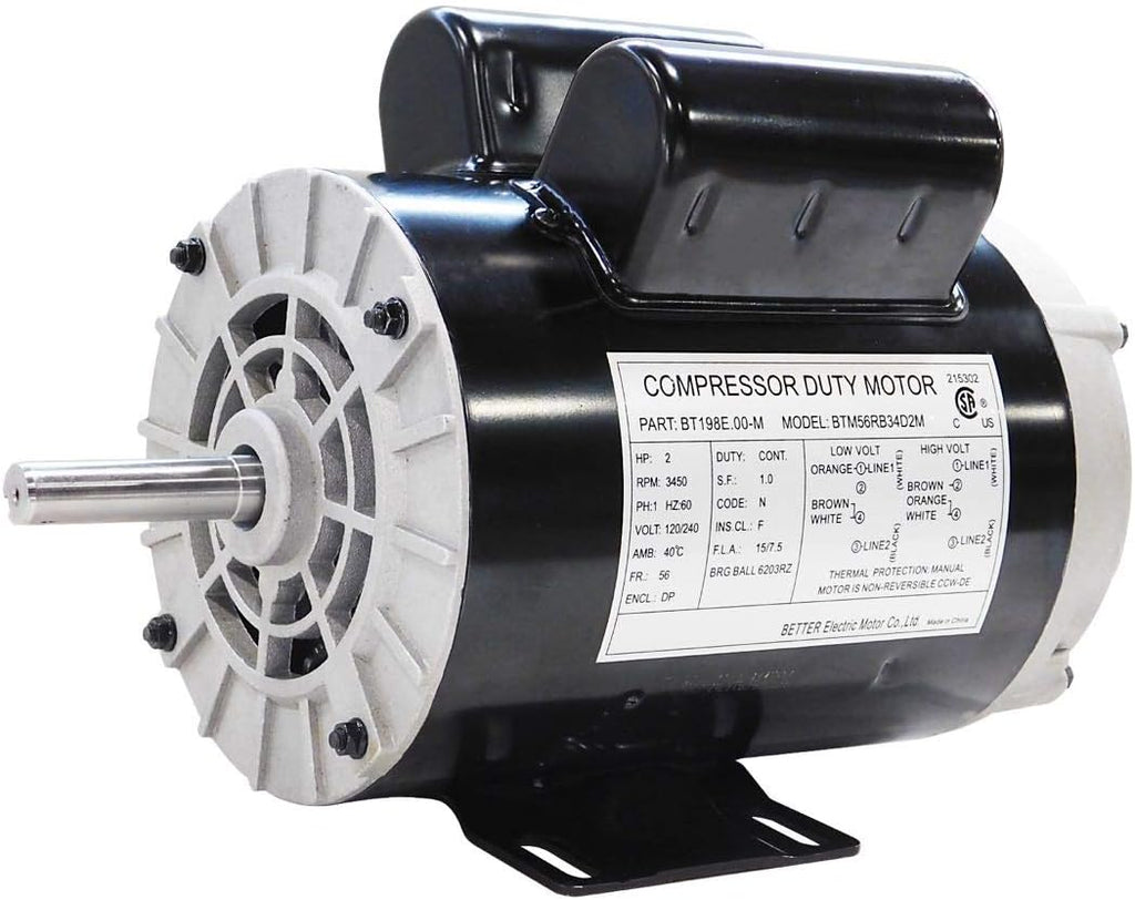 2 HP SPL Compressor Duty Electric Motor, 3450 RPM, 56 Frame, 5/8" Shaft Diameter, 120/240 Volt Z671297