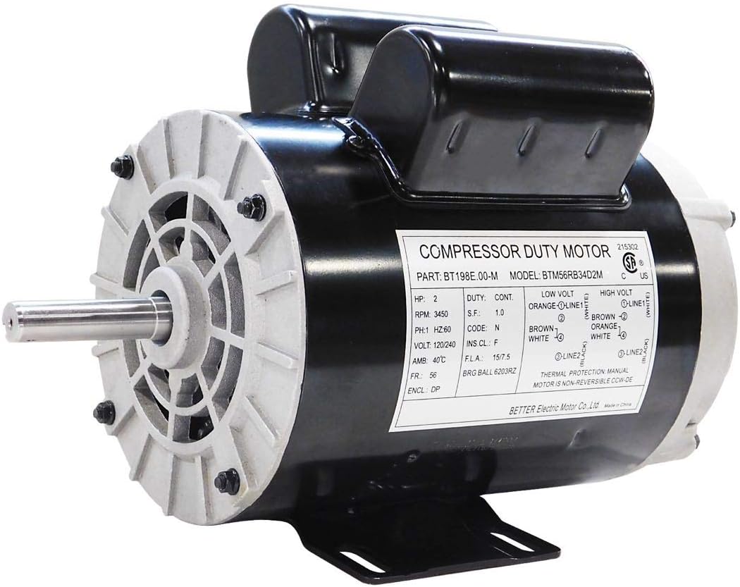 2 HP SPL Compressor Duty Electric Motor, 3450 RPM, 56 Frame, 5/8" Shaft Diameter, 120/240 Volt Z671297