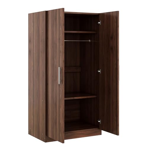 Brown Wooden Armoire Closet with 3-Shelves and Hanging Rail L7910