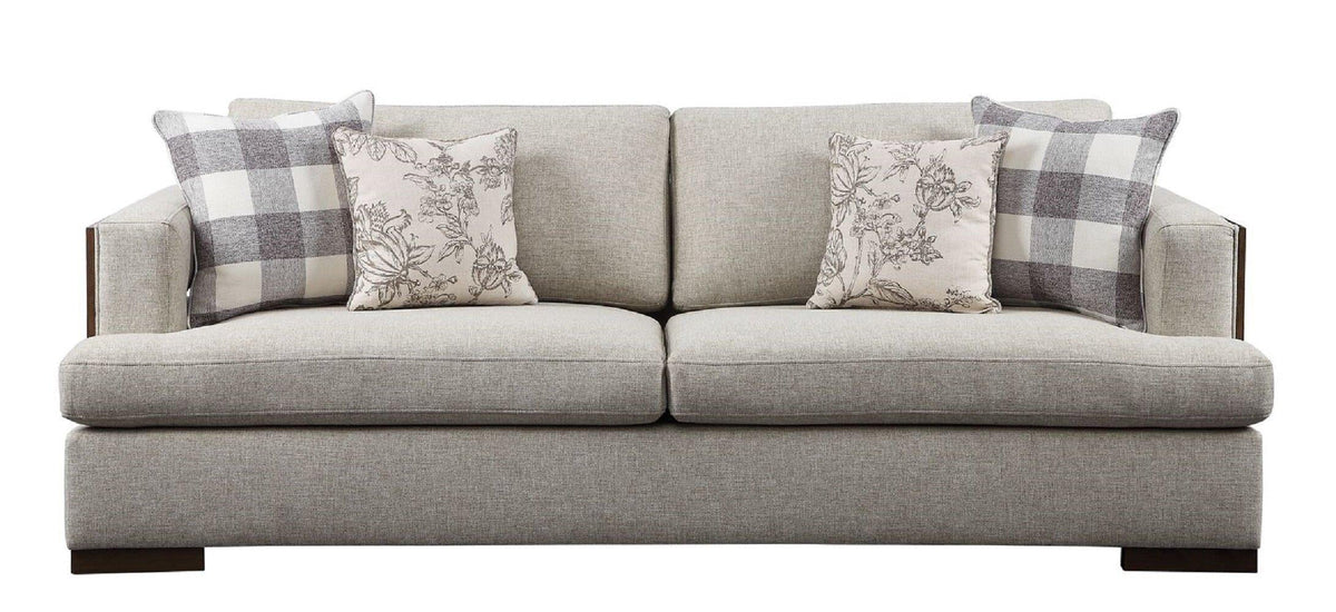 Beige Fabric & Walnut Sofa Loveseat Chair 3pcs P814023