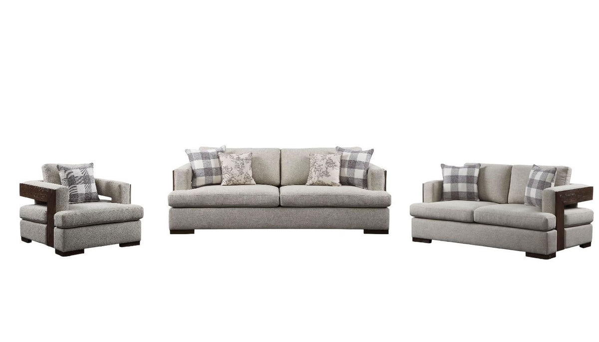Beige Fabric & Walnut Sofa Loveseat Chair 3pcs P814023