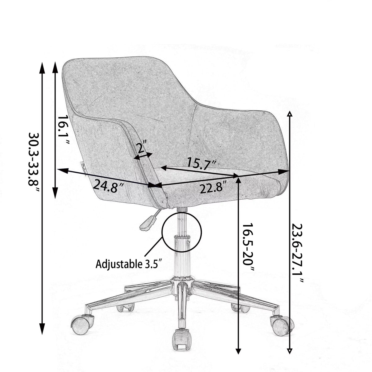 Yellow Teddy Fabric Adjustable Height Office Chair C9622