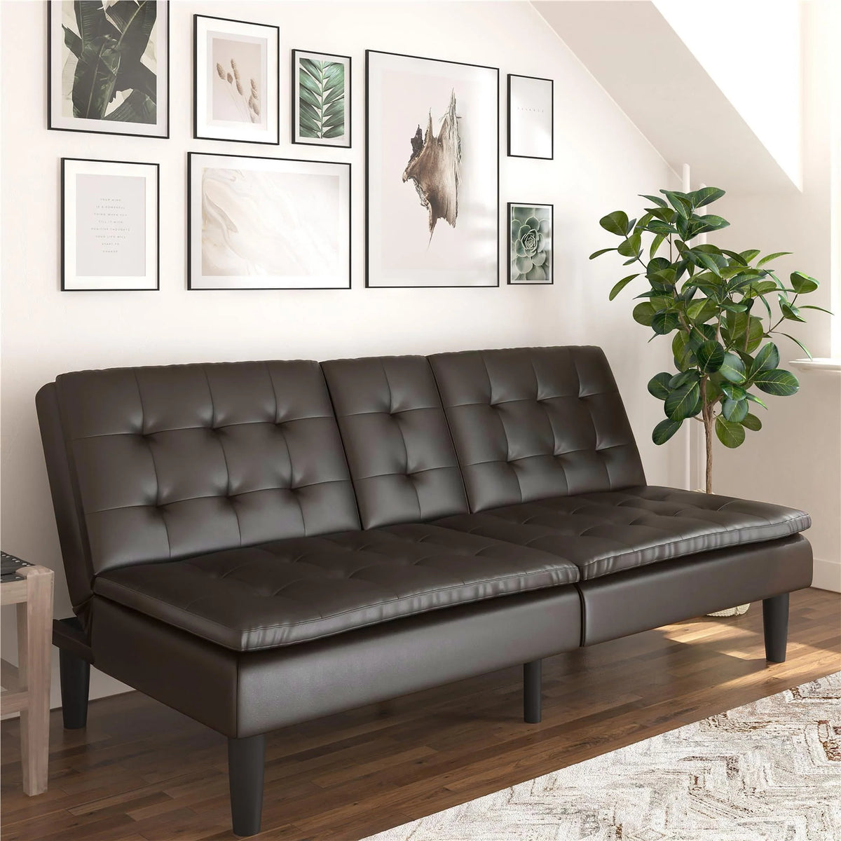Memory Foam Futon with Cupholder and USB, Camel Faux Leather T805