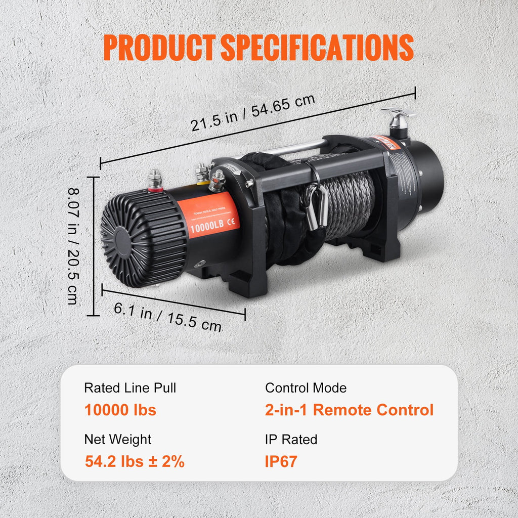 12V 10,000 lb Nylon Rope Winch with Wireless Remote M629345
