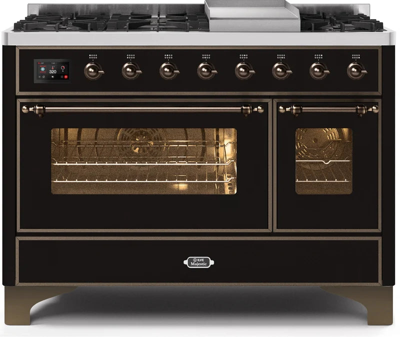 48 Dual Fuel Natural Gas Range in Glossy Black with Bronze Trim V100