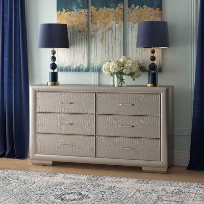 6 Drawer Double Dresser Silver Champagne W53552