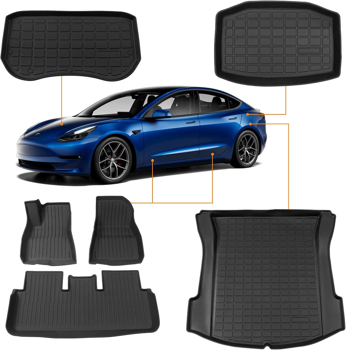 Set of 6 All Weather Frunk Mats for Tesla Model 3 V99025