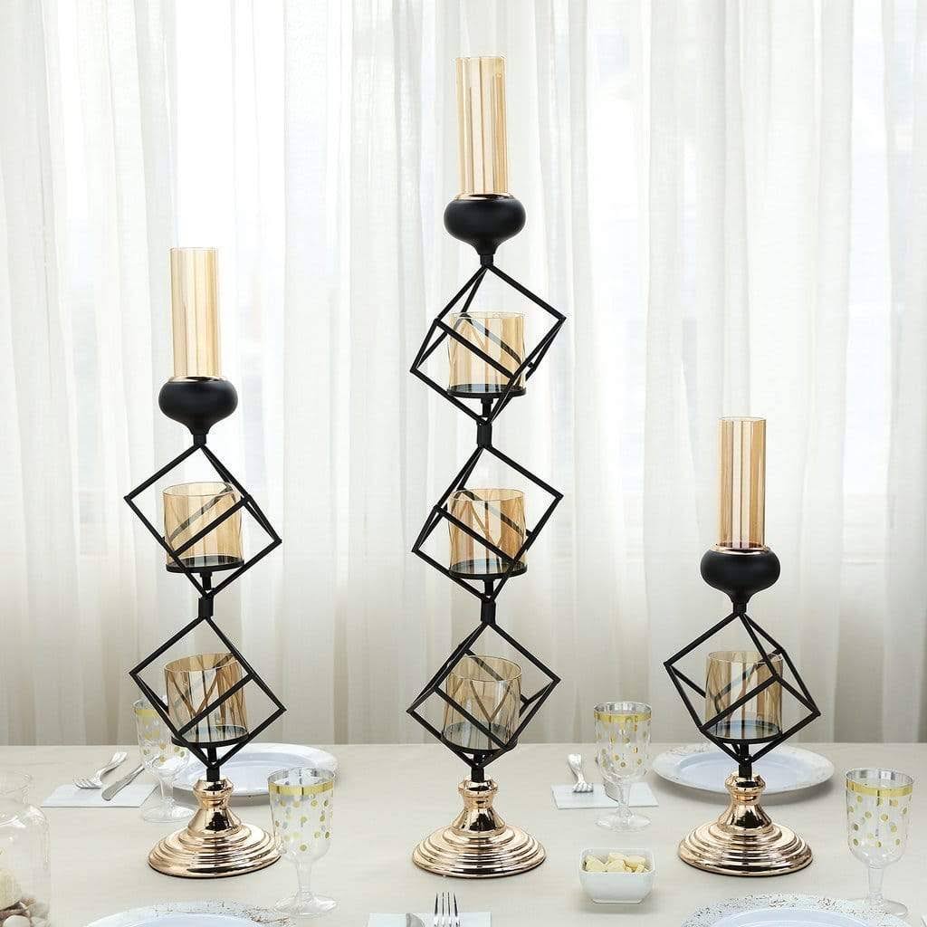 Gold Black Geometric Glass Votive Candle Holders A3043