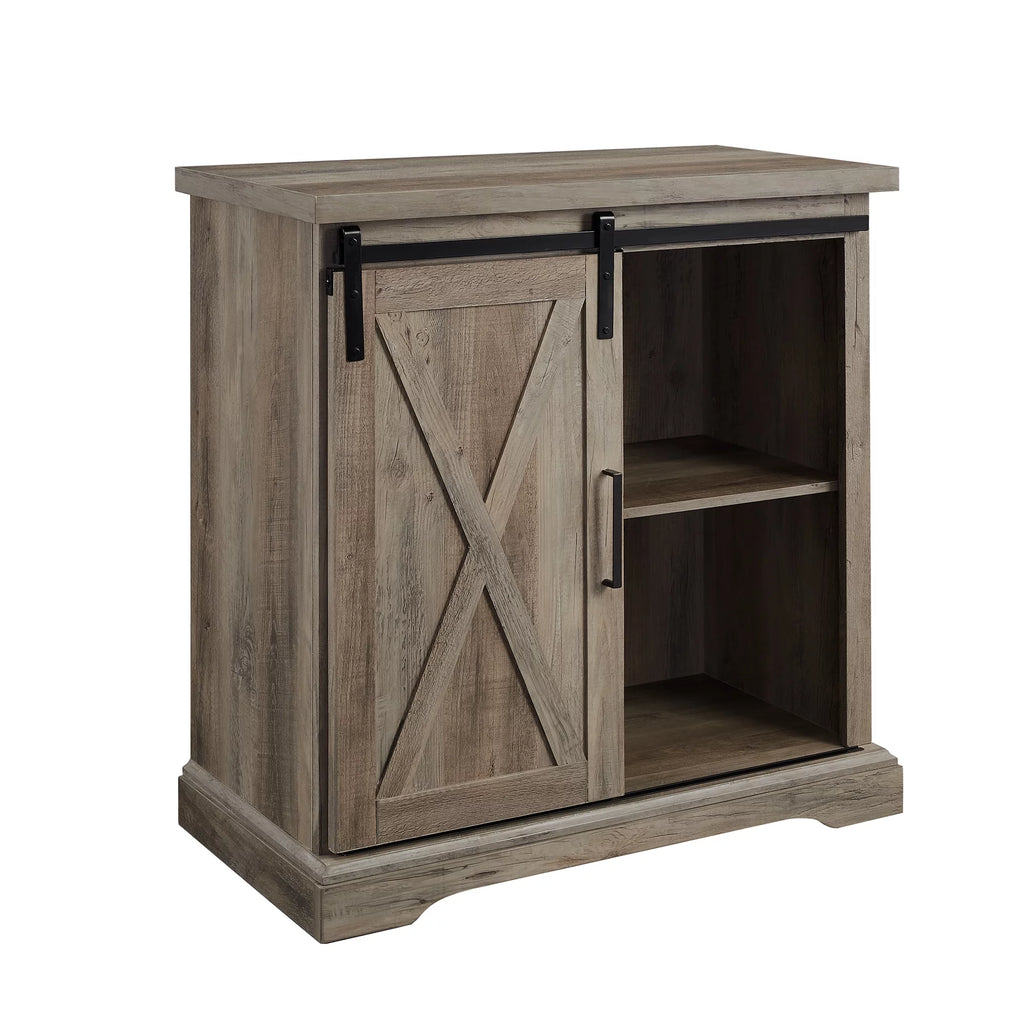 Grey Wash Sliding Barn Door Accent Cabinet N652114