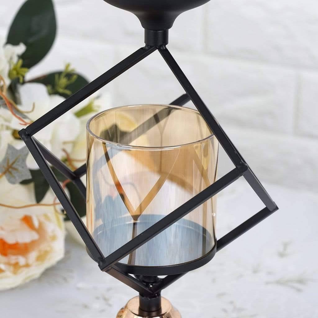 Gold Black Geometric Glass Votive Candle Holders A3043