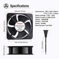 200mm x 60mm Dual Ball 110V 120V Industrial Cooling Fan Pack of 2 A841701