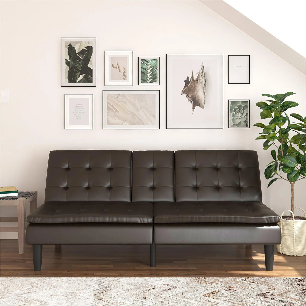 Memory Foam Futon with Cupholder and USB, Camel Faux Leather T805