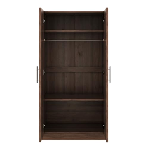 Brown Wooden Armoire Closet with 3-Shelves and Hanging Rail L7910