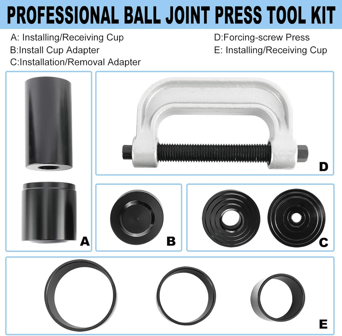 10Pcs Heavy Duty Ball Joint Press U Joint Tool Kit with 4 Adapters R6692