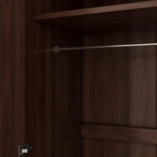 Brown Wooden Armoire Closet with 3-Shelves and Hanging Rail L7910