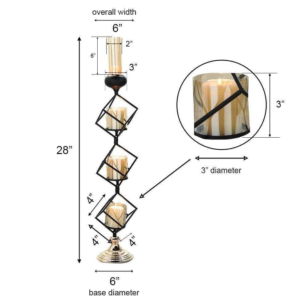 Gold Black Geometric Glass Votive Candle Holders A3043