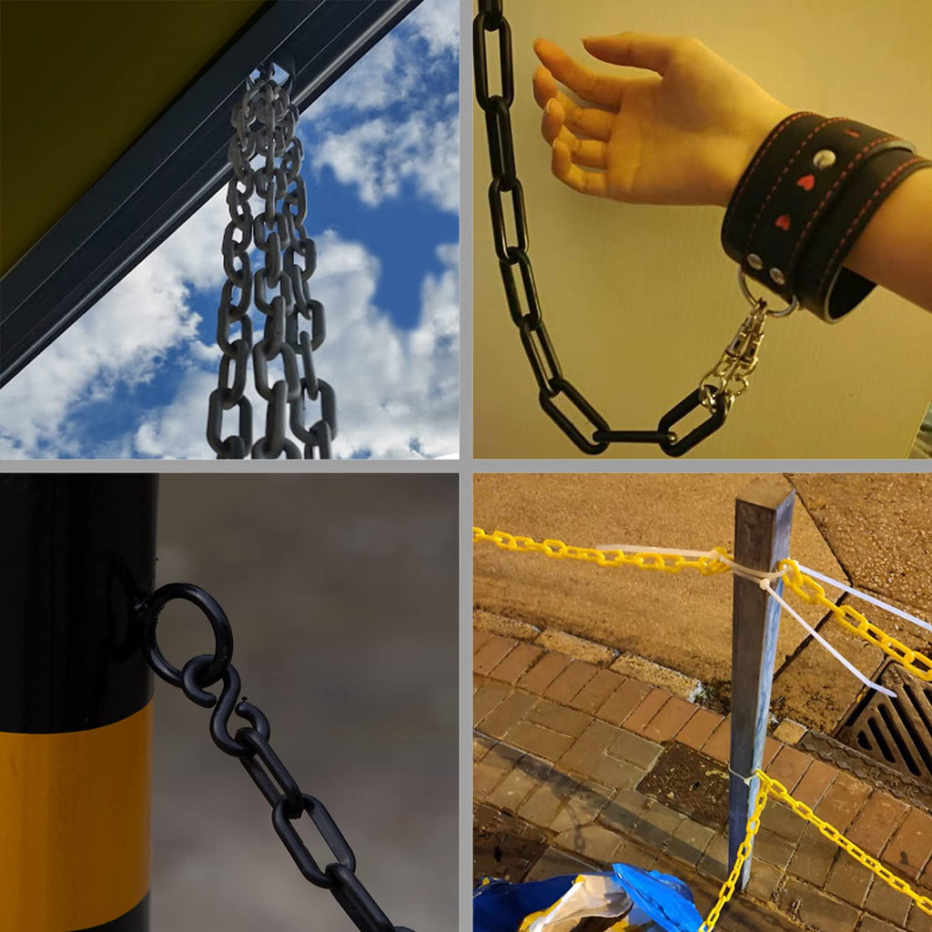 Yellow Plastic Safety Barrier Chain with Carabiner D Rings, S-Hooks, and Zip Ties I8220