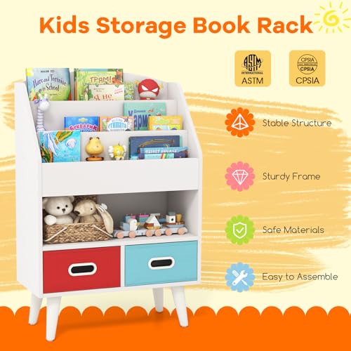 White Wooden Kids Bookshelf with 2 Cube Bins E662131