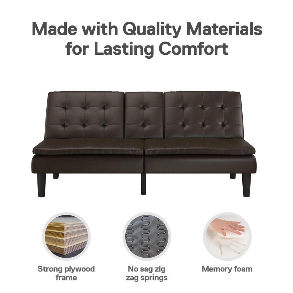 Memory Foam Futon with Cupholder and USB, Camel Faux Leather T805
