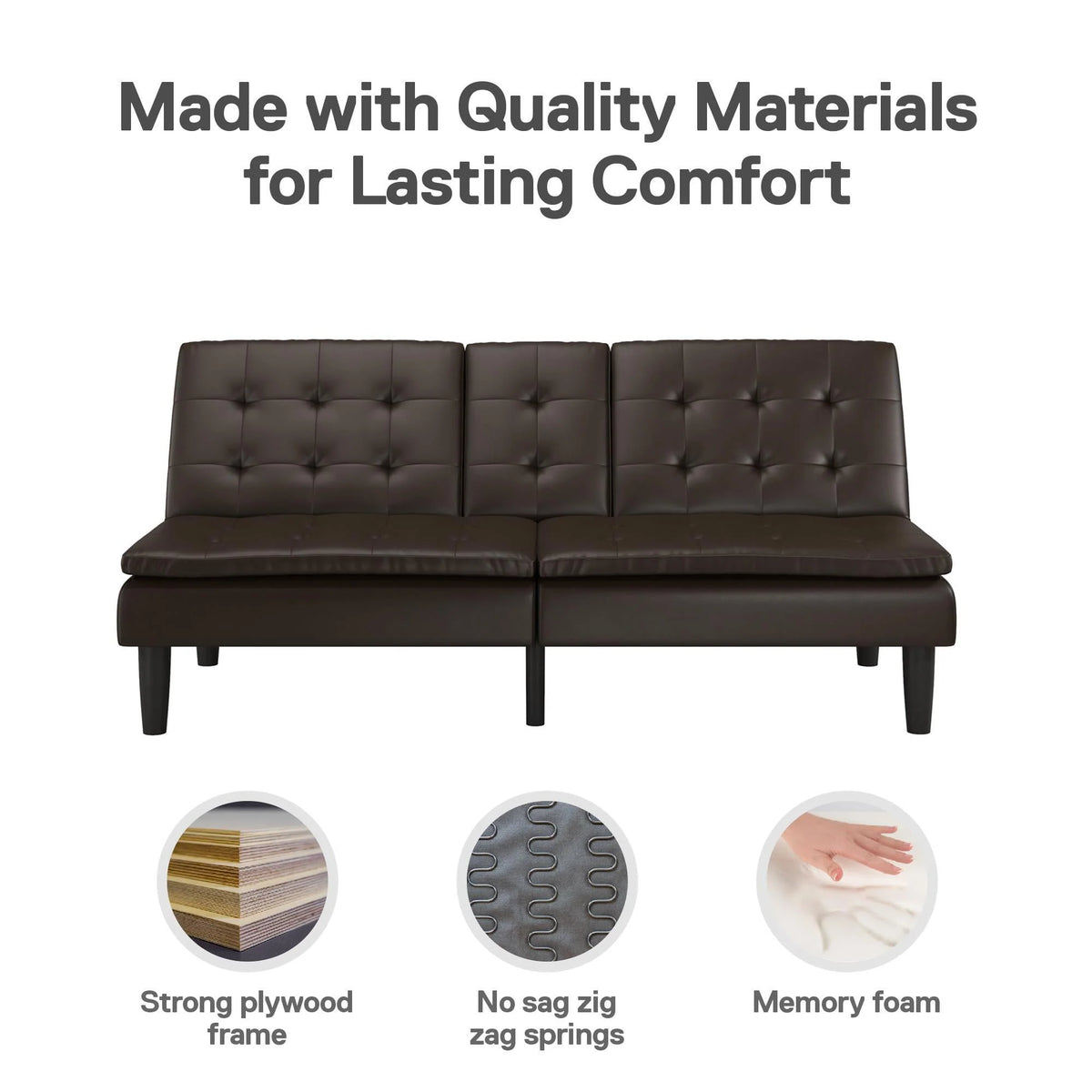 Memory Foam Futon with Cupholder and USB, Camel Faux Leather T805