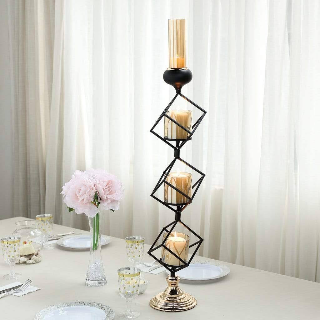 Gold Black Geometric Glass Votive Candle Holders A3043