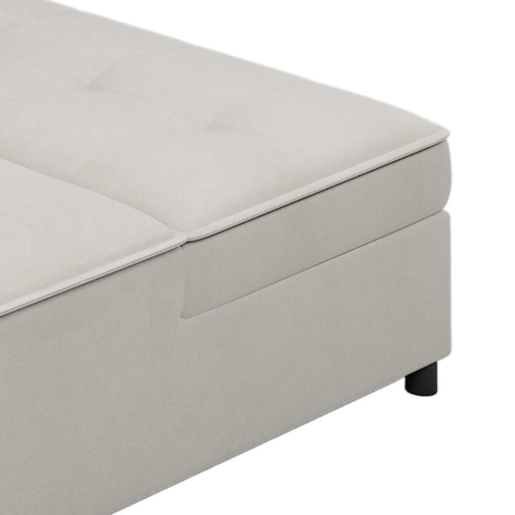 White Linen Fabric Convertible Chair with Charging Station and Side Pocket S37339
