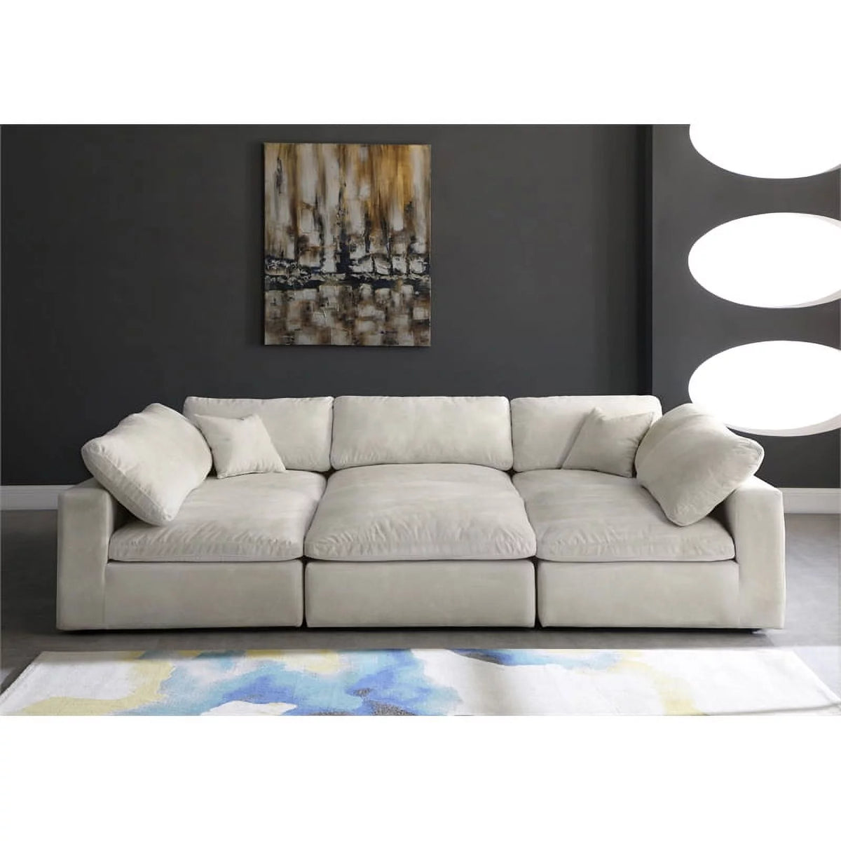 Velvet Down Filled Modular Sectional Sofa in Cream U1807