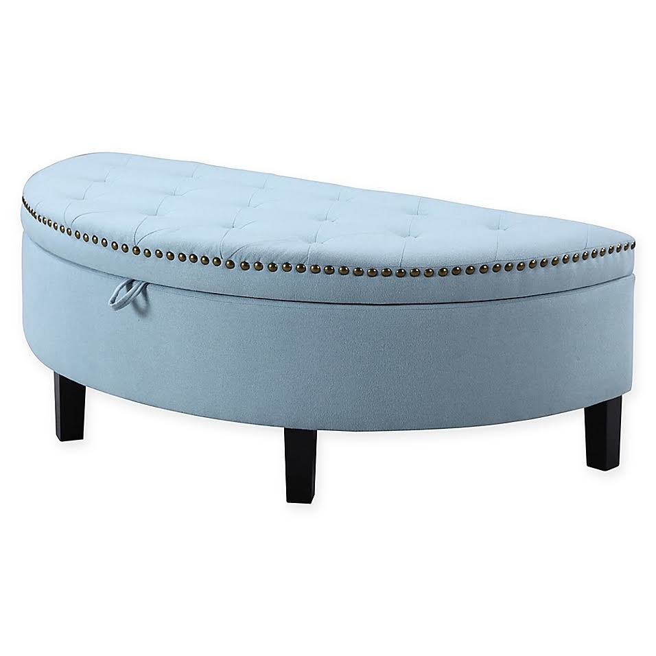 Blue Linen Tufted Half Moon Ottoman P609905