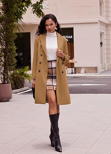 Faux Wool Notch Lapel Double-Breasted Long Peacoat with Slit Pockets W69926
