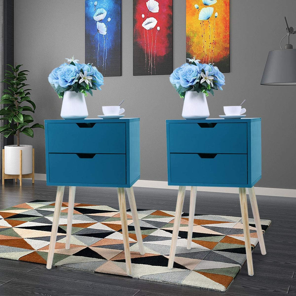 Set of 2 Blue Wood Nightstand with 2 Drawers E663704