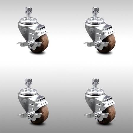 3.5 inch SS High Temp Glass Filled Nylon Threaded Stem Caster Set Brake H556588