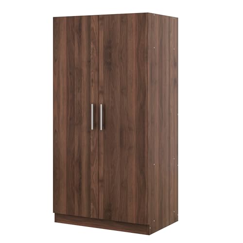 Brown Wooden Armoire Closet with 3-Shelves and Hanging Rail L7910