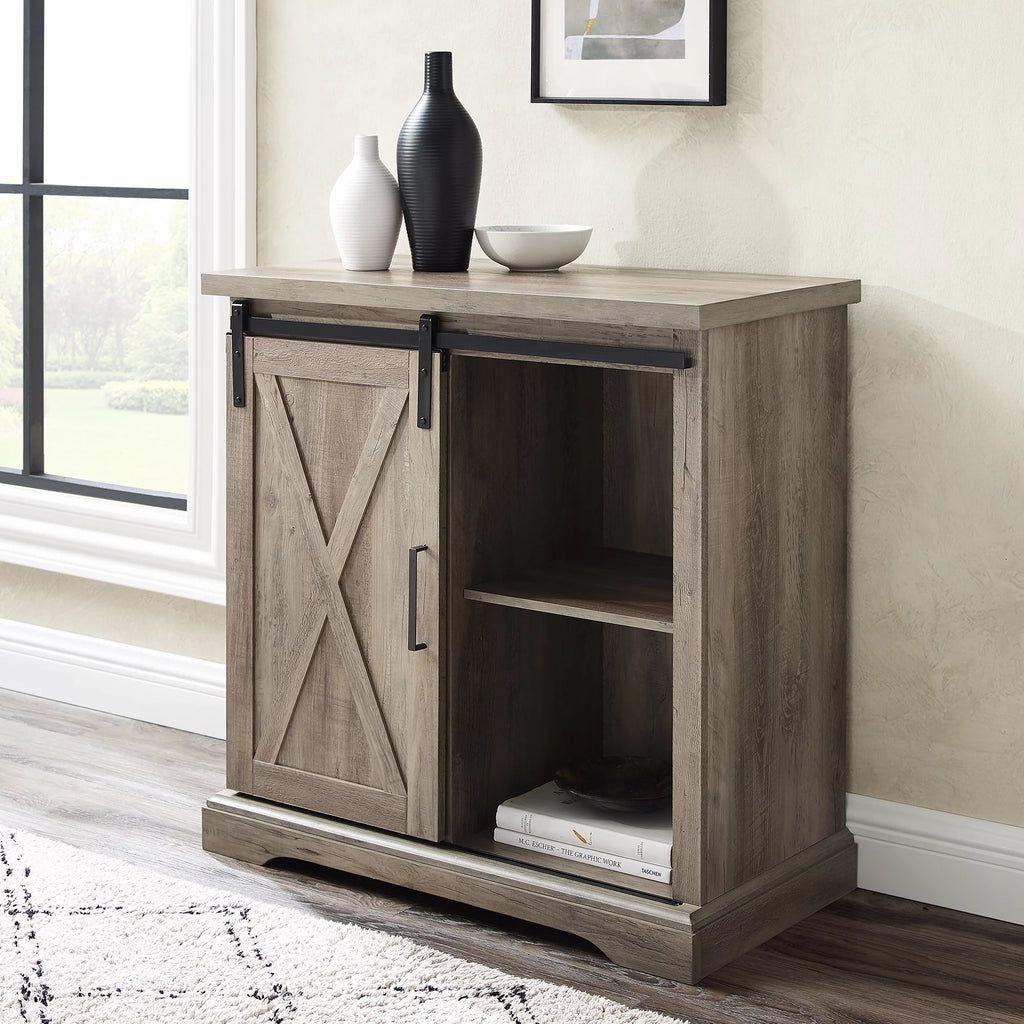 Grey Wash Sliding Barn Door Accent Cabinet N652114