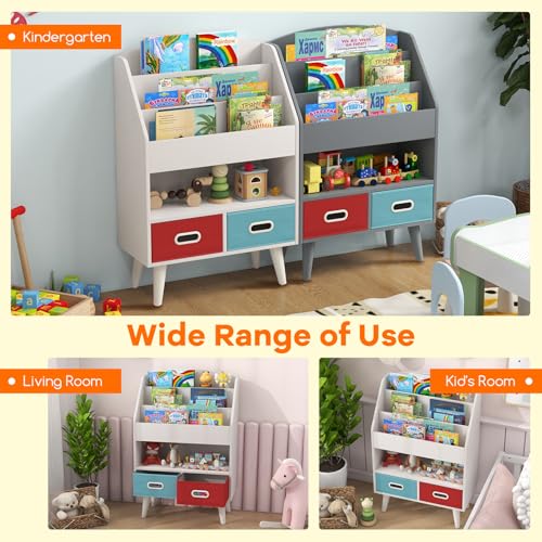 White Wooden Kids Bookshelf with 2 Cube Bins E662131
