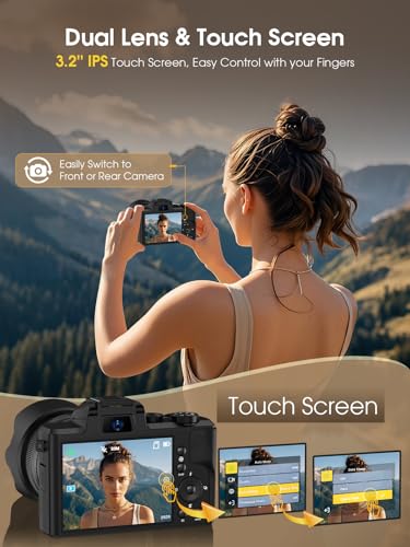 8K Digital Camera, 88MP, WiFi, Touch Screen, 16X Zoom, Autofocus, Anti-Shake, Dual Camera, 2 Batteries, 64GB Card, Flash, Lens Hood A4405