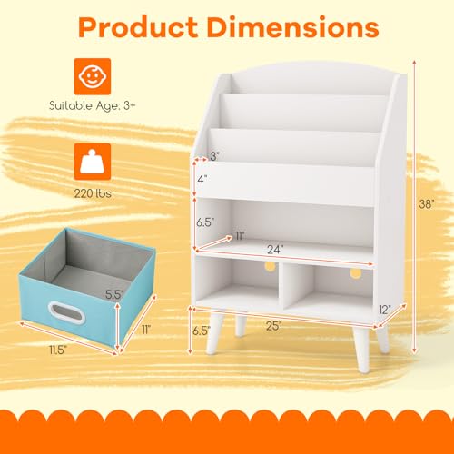 White Wooden Kids Bookshelf with 2 Cube Bins E662131