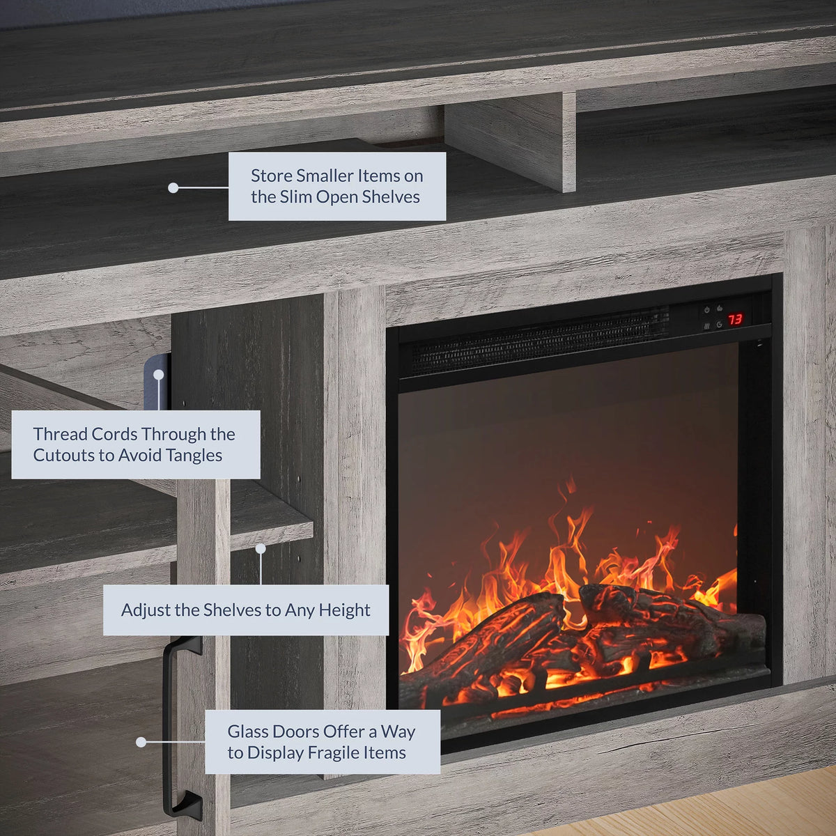 Gray Wash TV Stand with Fireplace V320