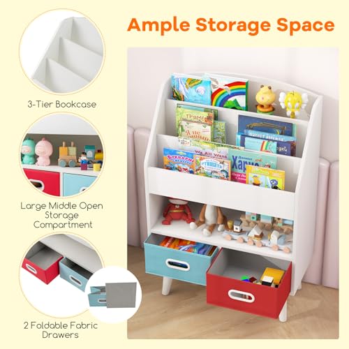 White Wooden Kids Bookshelf with 2 Cube Bins E662131