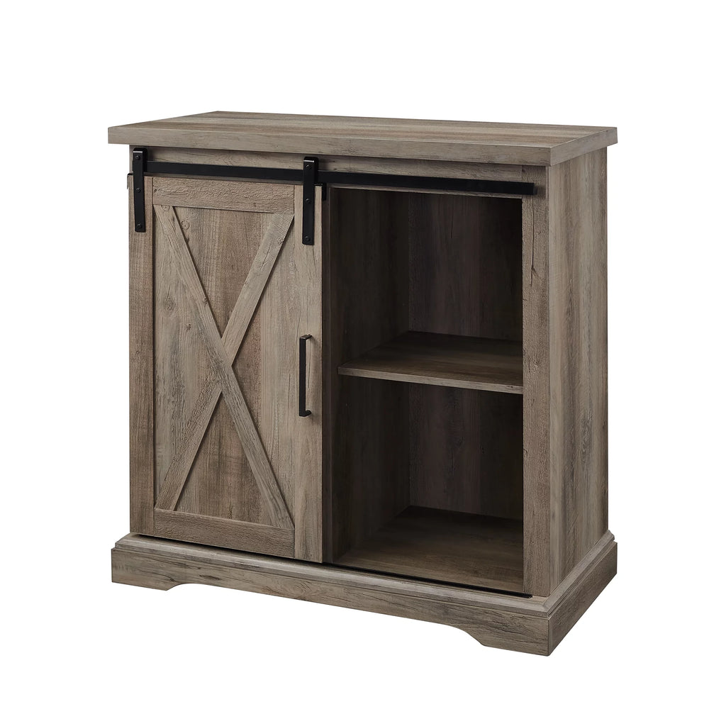 Grey Wash Sliding Barn Door Accent Cabinet N652114