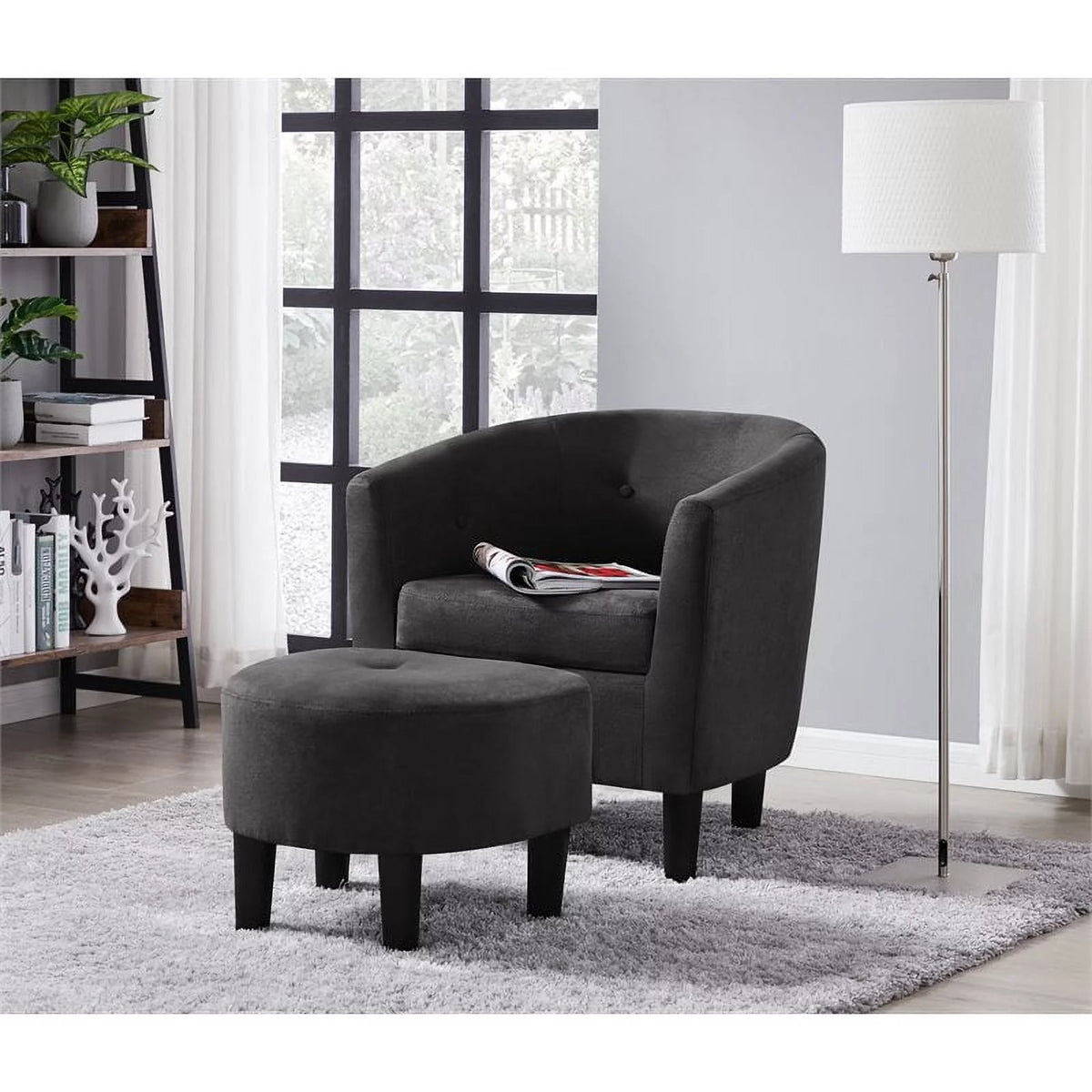 Dark Gray Polyester Fabric Accent Chair with Ottoman Q998