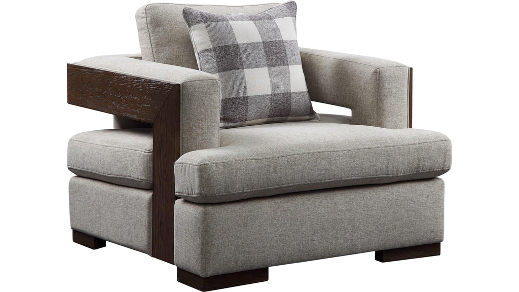Beige Fabric & Walnut Sofa Loveseat Chair 3pcs P814023