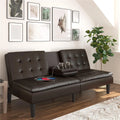 Memory Foam Futon with Cupholder and USB, Camel Faux Leather T805