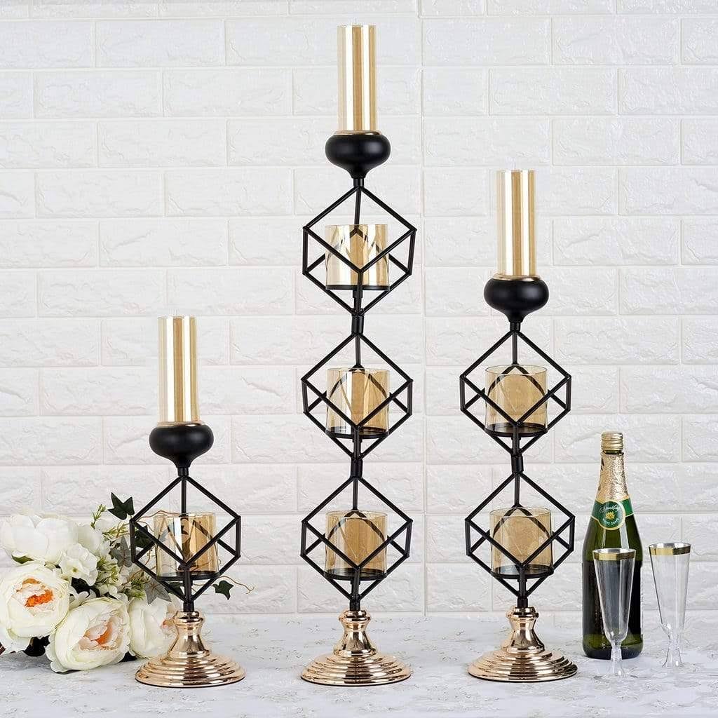 Gold Black Geometric Glass Votive Candle Holders A3043